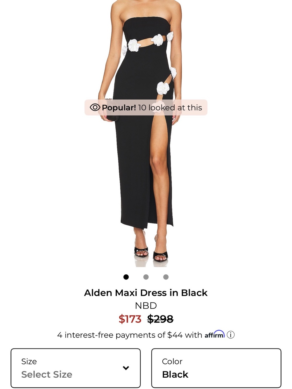 NBD Black Strapless Maxi Dress with White Floral Accents